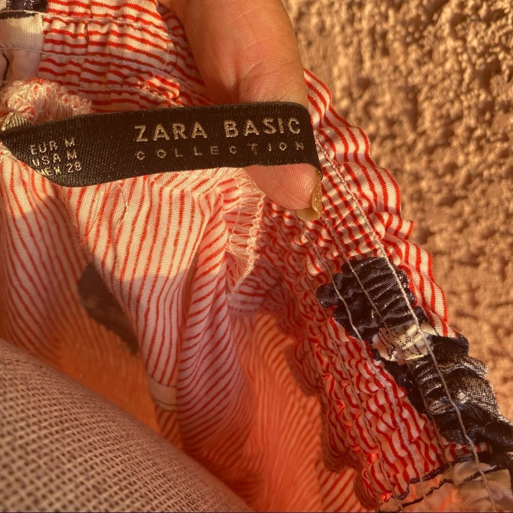 Zara basic off the shoulder ruffle dress toucan stripes, red white blue, medium - Picture 3 of 4